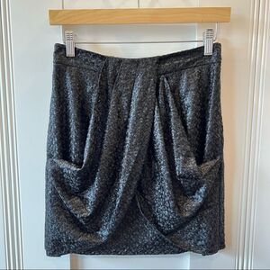 Tibi Black Foil Draped Lace Mini Skirt Size 2